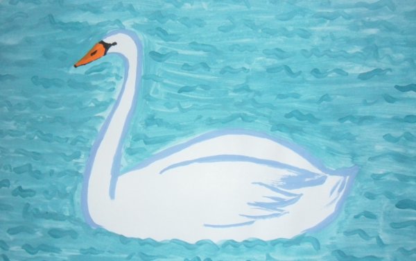 Лебедь красками для детей