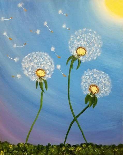 Одуванчики акварелью