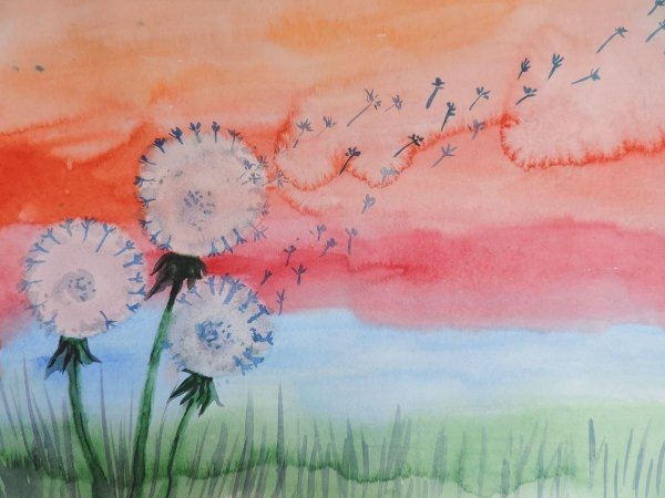 Одуванчики акварелью для начинающих
