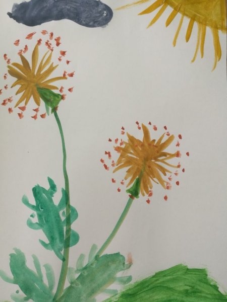 Одуванчик рисование тычком