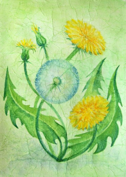 Рисование одуванчика красками