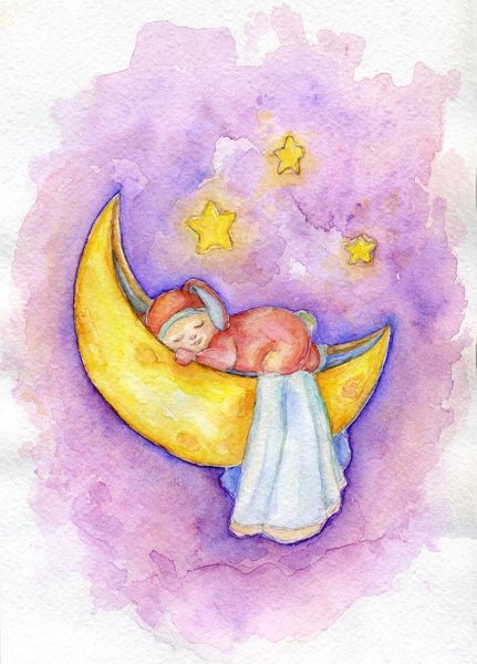 Спящий младенец акварель