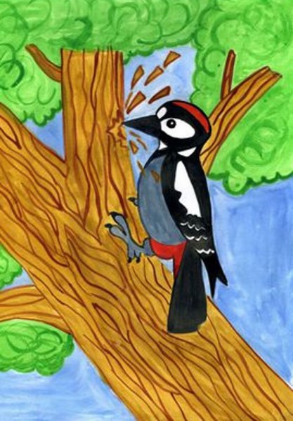 Картина дятел для детей