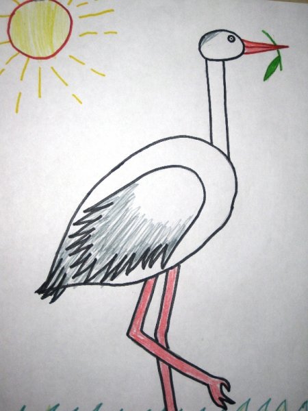 Поэтапное рисование журавля для детей