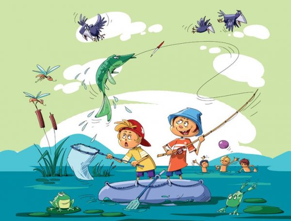 Детские рисунки про рыбалку