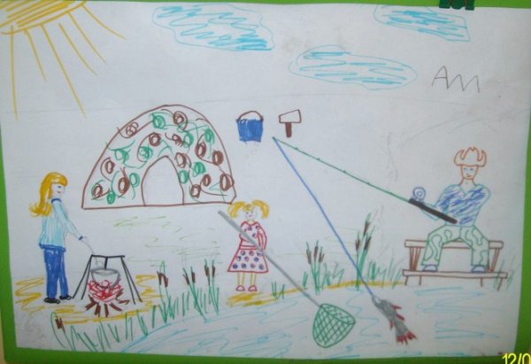 Рисунок на тему семья на рыбалке