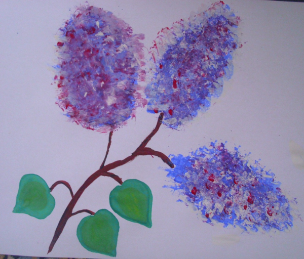 Ветка сирени ватными палочками