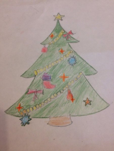 Новогодняя елка цветными карандашами