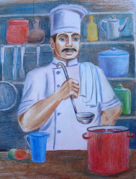 Повар с подносом