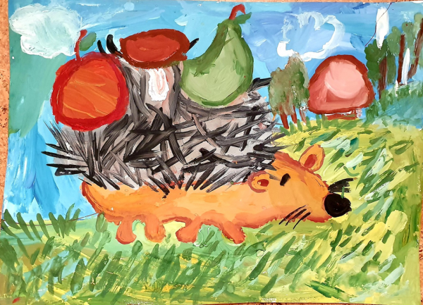 Ежик красками для детей