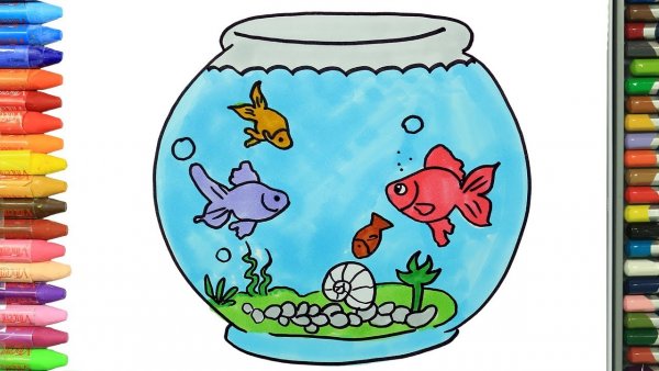 Аквариум с рыбками рисунок для детей