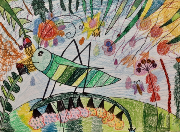 Детский рисунок ребенок природа кузнечик