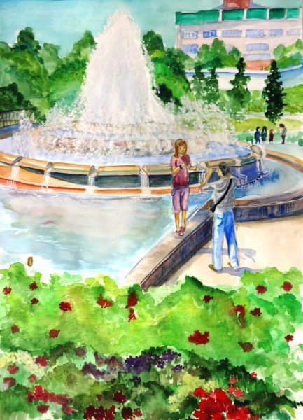 Фонтан в детском парке рисунок