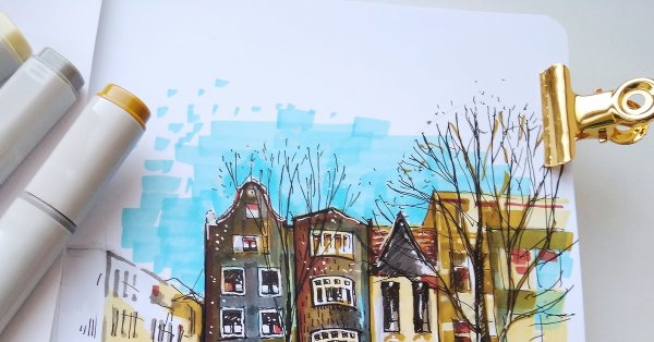 Скетчинг маркерами город