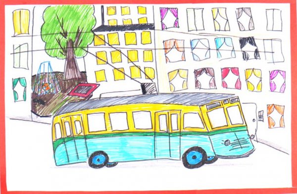 Общественный транспорт рисование детям