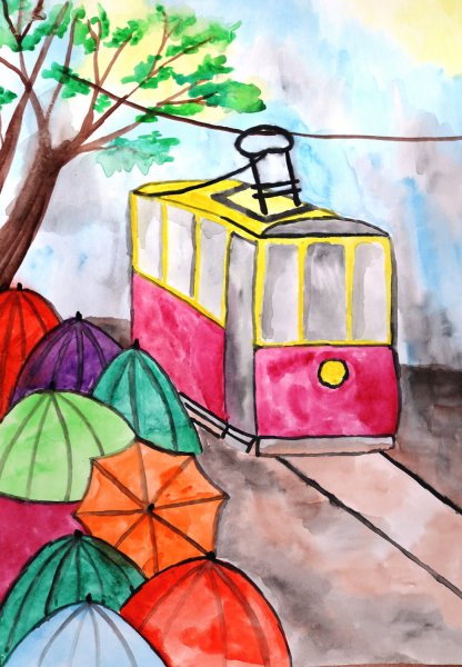 Трамвай рисунок для детей