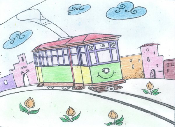 Рисование детьми в трамвае