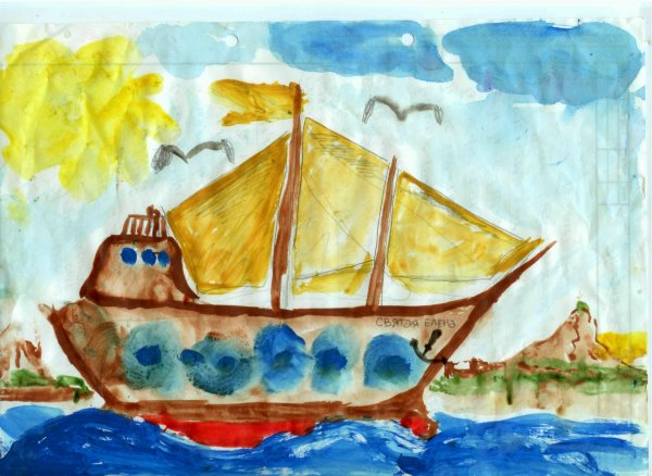 Кораблик на реке рисунок