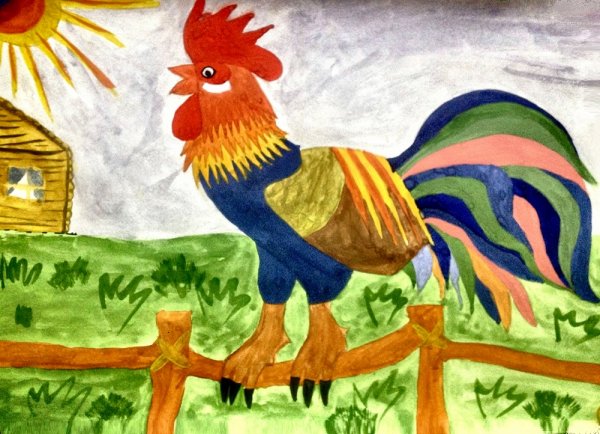 Петух на заборе для детей