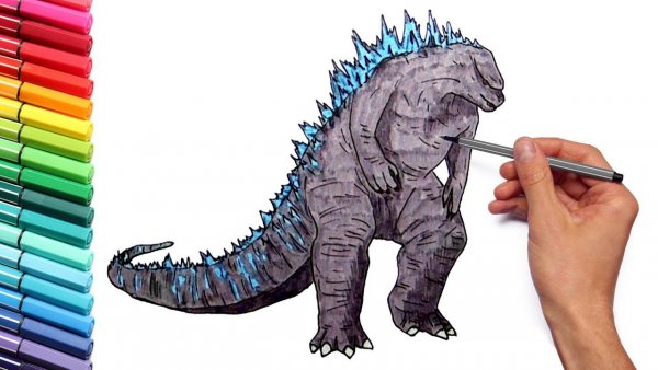Динозавр маркерами цветными