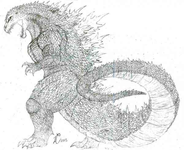 Гравюра Годзилла