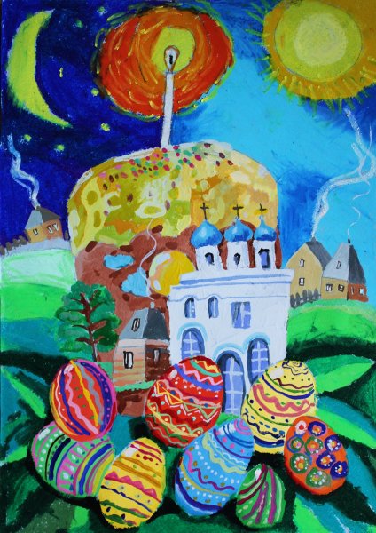 Детские рисунки на тему Пасха