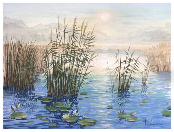 Пейзаж с камышами живопись