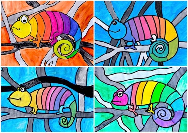 Рисование с детьми 6 лет гуашью хамелеон