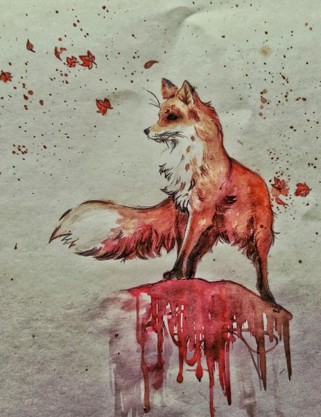 Лиса акварелью