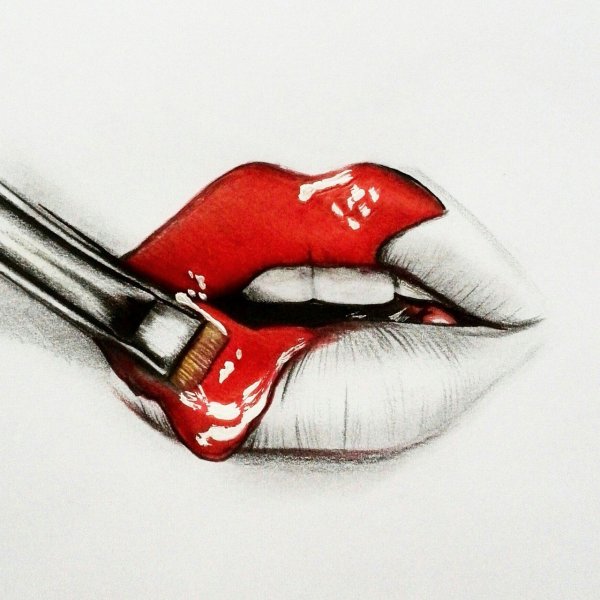 Губы с красной помадой. Арты