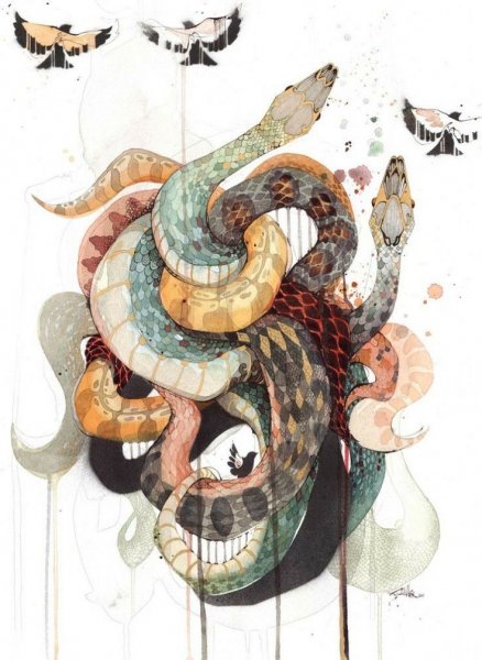 Змея арт акварель