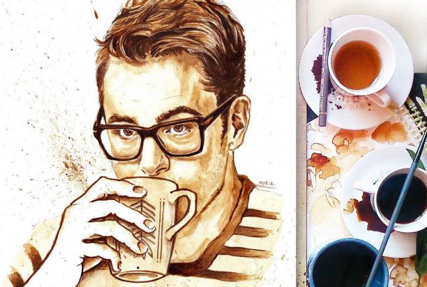 Пьет кофе иллюстрация