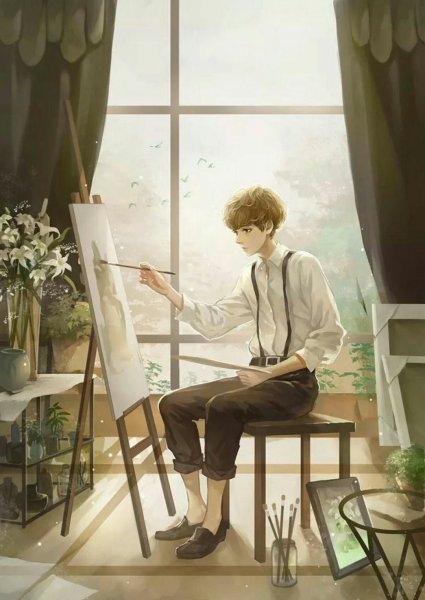 Аниме парень художник