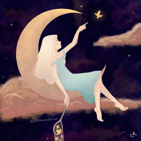 Девушка сидит на месяце