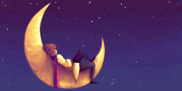 Мальчик сидит на Луне