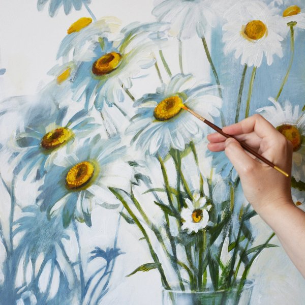 Дети в ромашках живопись