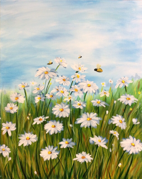 Ромашковое поле акварель