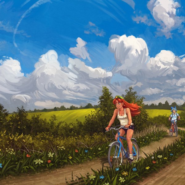 Девушка на велосипеде арт