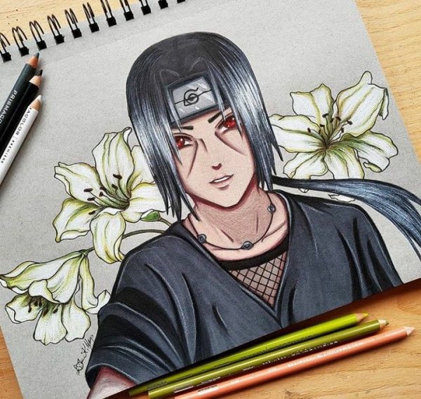 Итачи Учиха арт маркерами
