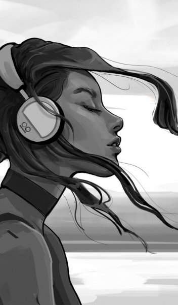 Девушка в наушниках арт