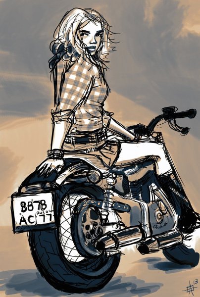 Девушка на мотоцикле арт