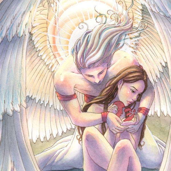 Ангел обнимает девушку