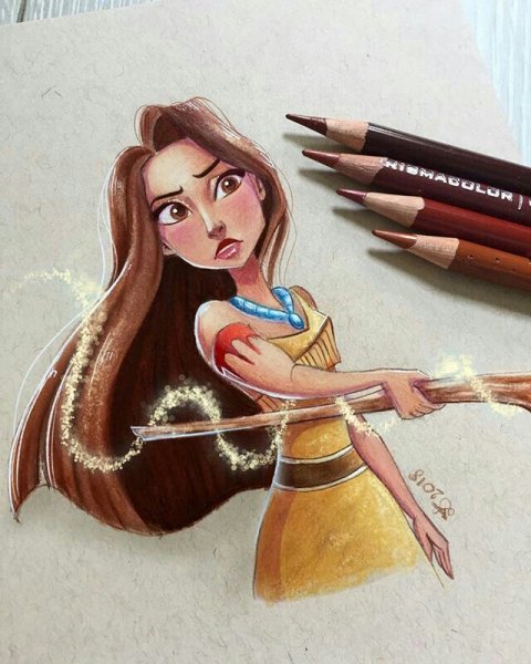 Принцессы цветными карандашами