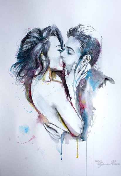 Влюбленные акварель