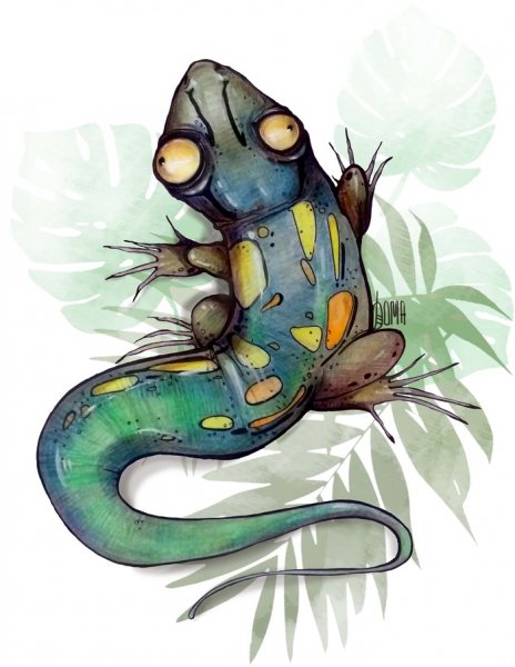 Ящерица акварель