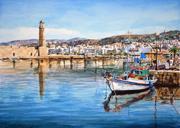 Пейзаж акварель Греция Кипр