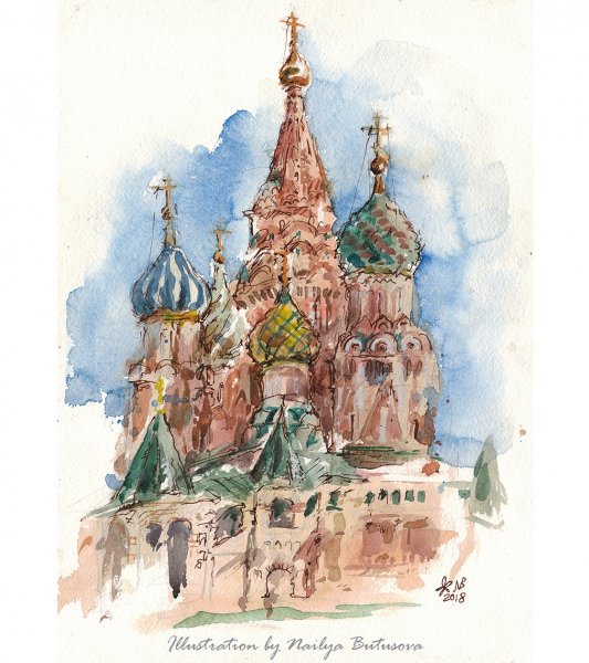 Собор Василия Блаженного акварель