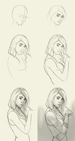 Поэтапное рисование карандашом девушек