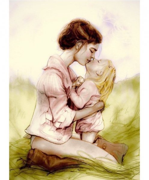 Мама и ребенок акварель