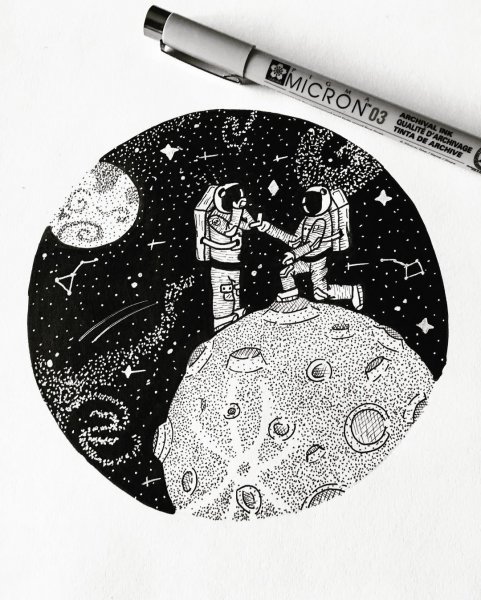 Рисунки чёронойгелевой ручкой